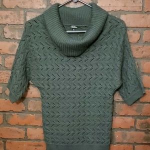 Maurices Cowl Neck SS Open Knit Sweater M Green